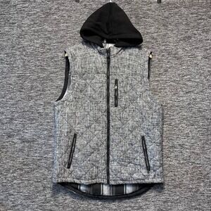BKE Hooded Puffer Vest Mens L Gray Diamond Quilted Plaid Lining Full Zip Hooded